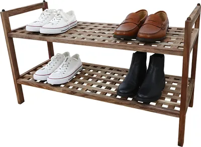 Produktbild von Relaxdays Schuhregal Akazienholz, 6 Paar Schuhe, 2 Schuhablagen, HxBxT: 41 x 69 x 26 cm, stapelbares Schuhgestell, natur