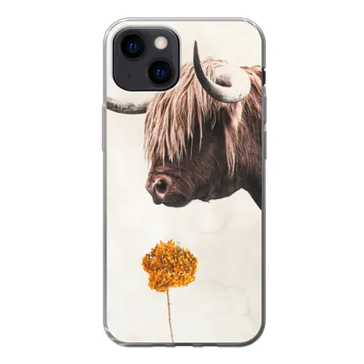 Produktbild von MuchoWow® Handyhülle Schutzhülle Hülle für iPhone 13 mini Schottischer Highlander - Vintage - Blume Silikon Softcase Handy Hülle - Softcase