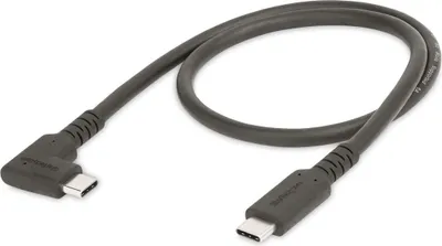 Produktbild von StarTech.com 50cm USB-C-Kabel, USB 10Gbps, 100W (5A) Power Delivery, 8K 60Hz / 4K 144Hz DP Alt Mode, Robustes Rechtwinkliges USB C Kabel - Thunderbolt-Kompatibel, 0,5 m, USB C, USB C, USB 3.2 Gen 2 (3.1 Gen 2), 10 Gbit/s, Schwarz