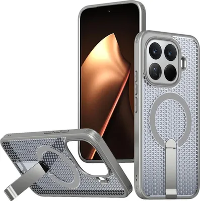 Image de Coque rafraîchissante pour Xiaomi 15T Pro 5G, design hybride avec MagSafe et support, gris