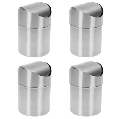 Produktbild von 4x Edelstahl Tischmülleimer 12 x 16 cm mit Schwingdeckel Tischabfalleimer 1,2L Tisch Abfallbehälter Abfalleimer