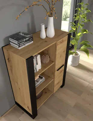 Zdjęcie produktu dla Regał z półkami Nuka J 90 cm Gablota Artisan dąb / czarny