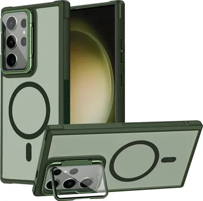 Immagine prodotto di Custodia protettiva per Samsung Galaxy S23 Ultra, anello in metallo per la ricarica wireless protezione fotocamera pieghevole supporto in vetro