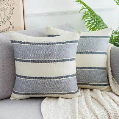 Productafbeelding van Kussensloop, 50x50 cm, linnenmix, gestreept, grijs, set van 2