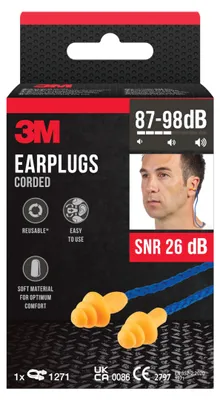 Productafbeelding van 3M 1271C1 Gehoorbeschermers - 25 dB, 1 paar met koord, verpakking