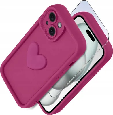 Immagine prodotto di Custodia in silicone opaco con cuore per iPhone 15 + Protezione in vetro per lo schermo 9H