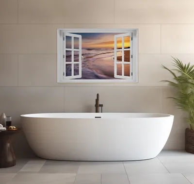 Produktbild von Wallario wasserfestes Poster selbstklebend 91,50 x 61 cm, Sonnenuntergang am Strand - Abendspaziergang, Badezimmerposter Spritzschutz mit Hochglanzoberfläche in Glasoptik