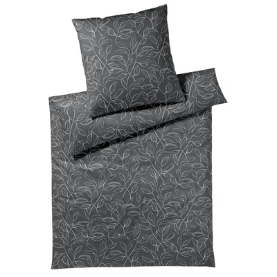 Produktbild von elegante Mako-Satin-Bettwäsche-Garnitur Floral Farbe Basalt Größe 135x200+80x80