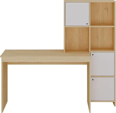 Produktbild von Schreibtisch mit 3 Schränken und 3 Nischen - Natur und weiß - ALIOBINI