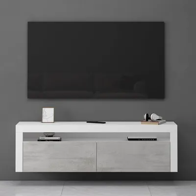Produktbild von Mai & Mai Fernsehschrank Lowboard Hängeschrank 2 Türen mit Soft-Close Fernsehtisch in matt Weiß + Beton BTH: 160x40x46 cm Fernsehschrank01