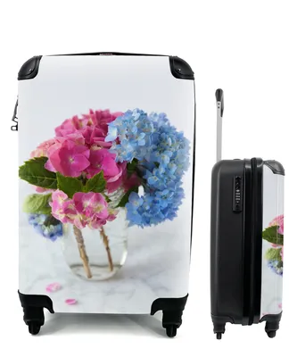 Produktbild von MuchoWow® Koffer Handgepäck Trolley Rollkoffer Kleine Reisekoffer mit 4 Rollen - Blumenstrauß aus frisch geschnittenen Hortensien in einer Vase - Cabin Size < 55x40x23 cm & 55x40x20 cm - Fotokoffer - Kabinenkoffer - Boardgepäck - Reise-Box - Reisekoffer - Reisegepäck - Koffer mit Bild - Trolley für Kinder