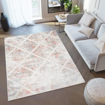 Produktbild von Tapiso Teppich VALLEY Modern Kurzflor Rot Blau Creme Wohnzimmer 300 x 400 cm