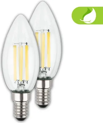 Produktbild von 2er Set E14 Leuchtmittel,  A, Filament, 50.000h Lebensdauer*, 525lm, 2,5W, Warmweißes Licht, Kerze
