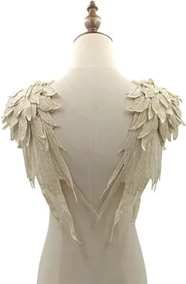 Spitzenflügel-Applikationen, 2 Stück, 39x15 cm, beige, Polyester