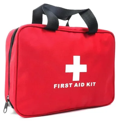 Image de Trousse de premiers secours, rouge, en nylon, dimensions : 24 x 18 x 8 cm
