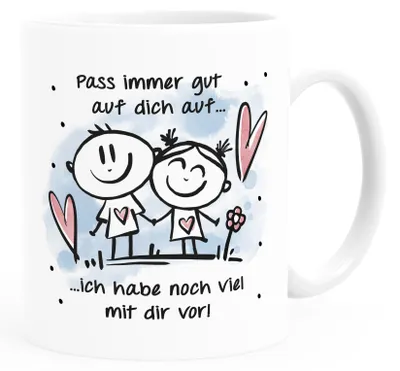 Produktbild von Kaffee-Tasse Liebe Pass auf dich auf Spruch Herz Geschenk Valentinstag Jahrestag Partner SpecialMe® Uni-Weiß Keramik-Tasse