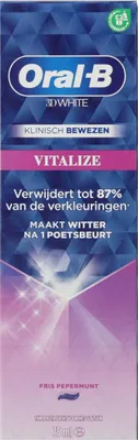 Produktbild von 12x OralB Zahncreme Vitalize 3D White 75ml, Zahnpasta zum Zähneputzen, für frischen Atem und Mund Hygiene, stärkt Zahnfleisch und Zahnschmelz, Tuben