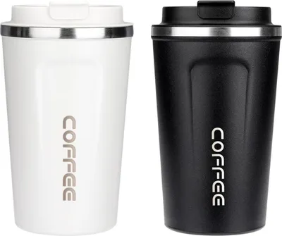 Image de lot de 2 gobelets isothermes to go 380ml en acier inoxydable Mug à café anti-fuite blanc noir