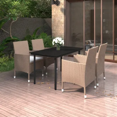 Produktbild von Möbel 5-tlg. Garten-Essgruppe mit Auflagen Poly Rattan und Glas - Balkonmöbel 3099705