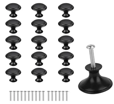 Productafbeelding van Ladeknopen, 16 meubelknopen, ladehandgrepen, kastknopen, zwart, rond, ladeknopen, kastgrepen, geschikt voor keuken, kast, lade, dressoir, deuren, meubels (23 * 20 * 12 cm)