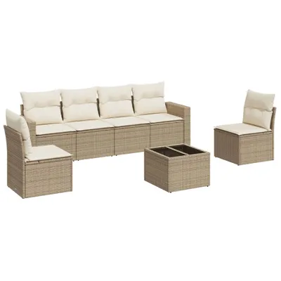 Produktbild von 7-tlg. Garten-Sofagarnitur mit Kissen Beige Poly Rattan