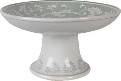 Zdjęcie produktu dla Clayre & Eef Talerz na ciasto na nóżce Ø 21x11 cm Biało-zielona porcelana