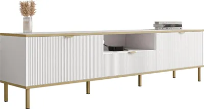 Produktbild von MIRJAN24 TV-Lowboard Werkoz 2K1S, Lowboard mit zwei Drehtüren und eins Schubladen, Gold Metallfüße (Farbe: Weiß)