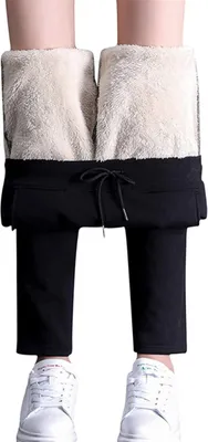Image de Pantalon ASKSA Femme Pantalon de randonnée thermique Doublé Pantalon sweat Hiver Chaud Pantalon de jogging sportif avec polaire intérieure Pantalon sweat extérieur Noir -XL-