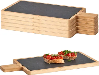 Produktbild von 6 Servierplatten, Schiefer mit Bambusbrett - 40 x 19cm