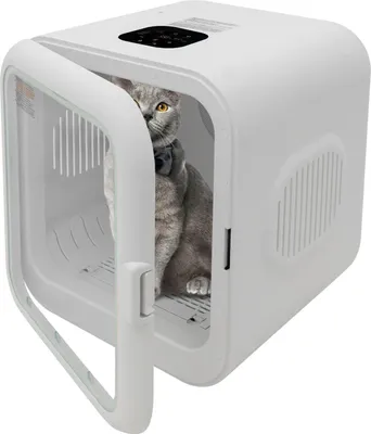 Produktbild von Tierhaartrockner - Katzenfön - 800 W Warmluft - Tragbar für Reisen - Für Zuhause und Hundesalon - 47 x 43 x 46 cm - Weiß