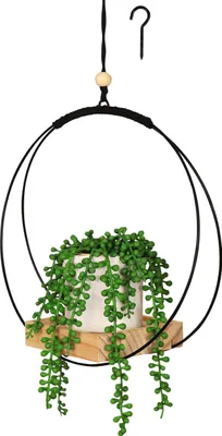 Produktbild von Belle Vous Makramee Blumenampel mit hölzernen Basis - H107cm Hängetopf für Pflanzen - innen Blumentopf & Pflanzgefäß hängend - hängende Blumentöpfe -
