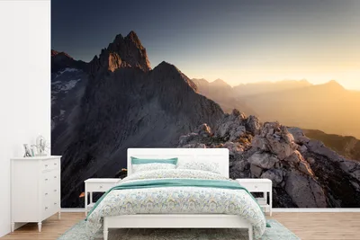 Produktbild von MuchoWow® Fototapete für Wohnzimmer oder Schlafzimmer Wandtapete Vinyl Motivtapete Blick auf die Berge - 390x260 cm - Papiertapete