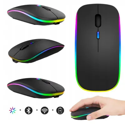 Zdjęcie produktu dla Mysz bezprzewodowa ergonomiczna do laptopa podświetlenie LED CZARNA