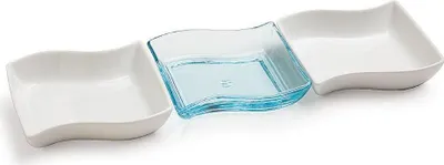 Produktbild von 3 tlg. Servierschale DUO, aquamarin, aus Glas und Porzellan, 42 x 15 x 4 cm von TOGNANA