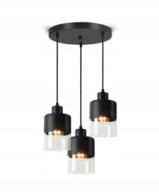 Obrázek produktu pro LUXOLAR - Závěsné svítidlo černé 3 plameny, závěsné svítidlo s tónovaným sklem E27 60 W - Stropní svítidlo do obývacího pokoje, kuchyně - Moderní design