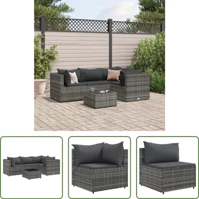 Produktbild von The Living Store 5-tlg. Garten-Lounge-Set mit Kissen Grau Poly Rattan