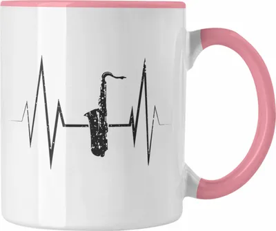 Produktbild von Trendation - Saxophon Tasse Geschenk Herzschlag Saxophonist Kaffeebecher Geschenkidee Lustig (Rosa)