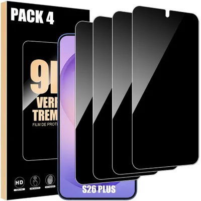 Image de 4 Verres Trempés Anti-Espion pour Samsung Galaxy S26 Plus, Protection d'écran Anti-Rayures