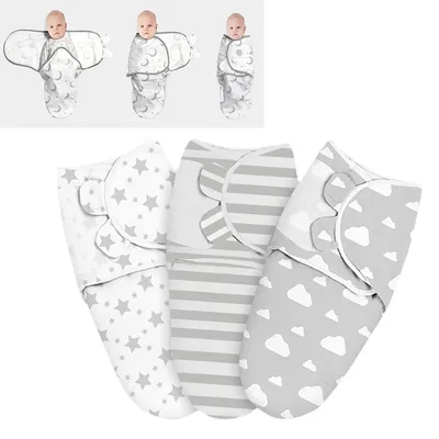 Produktbild von FORSMANO 3 teilig Baby Wickeltücher,Baumwolle, Strampelsack, Babyschlafsäcke, 56 x 73 cm, Grau