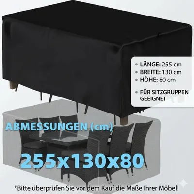Image de Housse de protection pour mobilier de jardin 255 x 130 x 80 cm, imperméable, noire