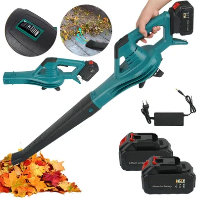 Image de Souffleur de feuilles sans fil - Moteur sans balais 6 vitesses réglables avec 2x 3,0Ah batterie et chargeur, pour l'entretien des terrasses et des pelouses Souffleur de feuilles