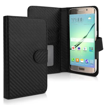Produktbild von Smart Flip Cover für Smartphones (13.2cm x 8cm x 1cm) Handyhülle, Universal Schutzhülle - Bookstyle Case Kunstleder Klapphülle faltbar, Tasche schwarz, Kartenfach Hülle Kreditkarte Karte