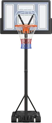 Produktbild von Yohood Basketballkorb Outdoor, verstellbare Korbhöhe von 135 bis 305 cm, Basketballständer mit 111 x 72 cm Rückwand, für Kinder, Jugendliche, Erwachsene