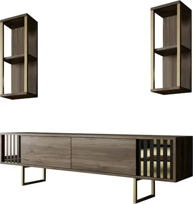 Produktbild von Fernsehschrank Dliveran, Ständer für Wohnzimmerfernseher, Niedriges Wohnzimmer-Sideboard, TV-Ständerbasis, 180x30h48 cm, Walnuss und Schwarz