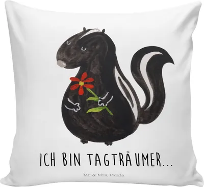 Produktbild von Mr. & Mrs. Panda Dekokissen Stinktier Blume - Weiß - Geschenk, Stinker, Deko Kissen, wohnzimmer, Dreams, Raubtier, Wildtier, für sofa, kuschelkissen 40x40, Träume