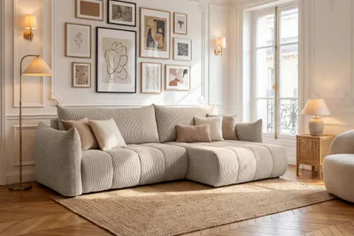 Produktbild von Ecksofa Schlafsofa ONTARIO in Stoff Poso Beige Ottomane Rechts