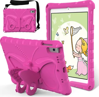 Produktbild von Kinder Hülle für iPad Air 2019/Air 3rd Gen/iPad Pro 10,5, iPad 10,2 2021/2020/2019 Leicht Stoßfeste EVA Kindgerechtes Schutzhülle mit Schultergurt, Schmetterlings-Ständer Rosa