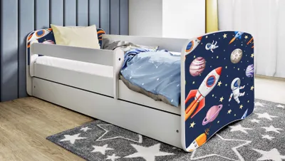 Image de Lit d'enfant Lit d'adolescent Kosmos 70x140, 80x160, 80x180 cm - Set complet avec matelas, tiroir & protection antichute
