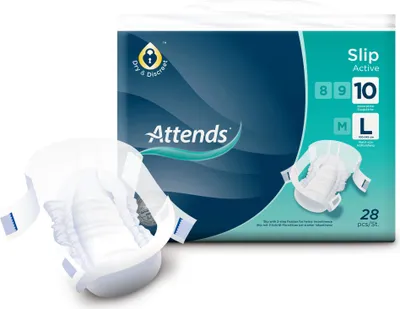Produktbild von Attends Slip Active 10 Large bei starker Inkontinenz mit einem Taillen-/Hüftumfang von 100-145 cm, 28 St. Einlagen