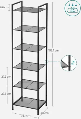 Zdjęcie produktu dla Regał przemysłowy, 6 półek, wysuwany, z regulowanymi półkami, metalowy, do łazienki i kuchni, czarny